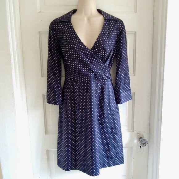 Ann Taylor Navy & White Polka Dot Stretch Cotton Dress 4P - Picture 1 of 7